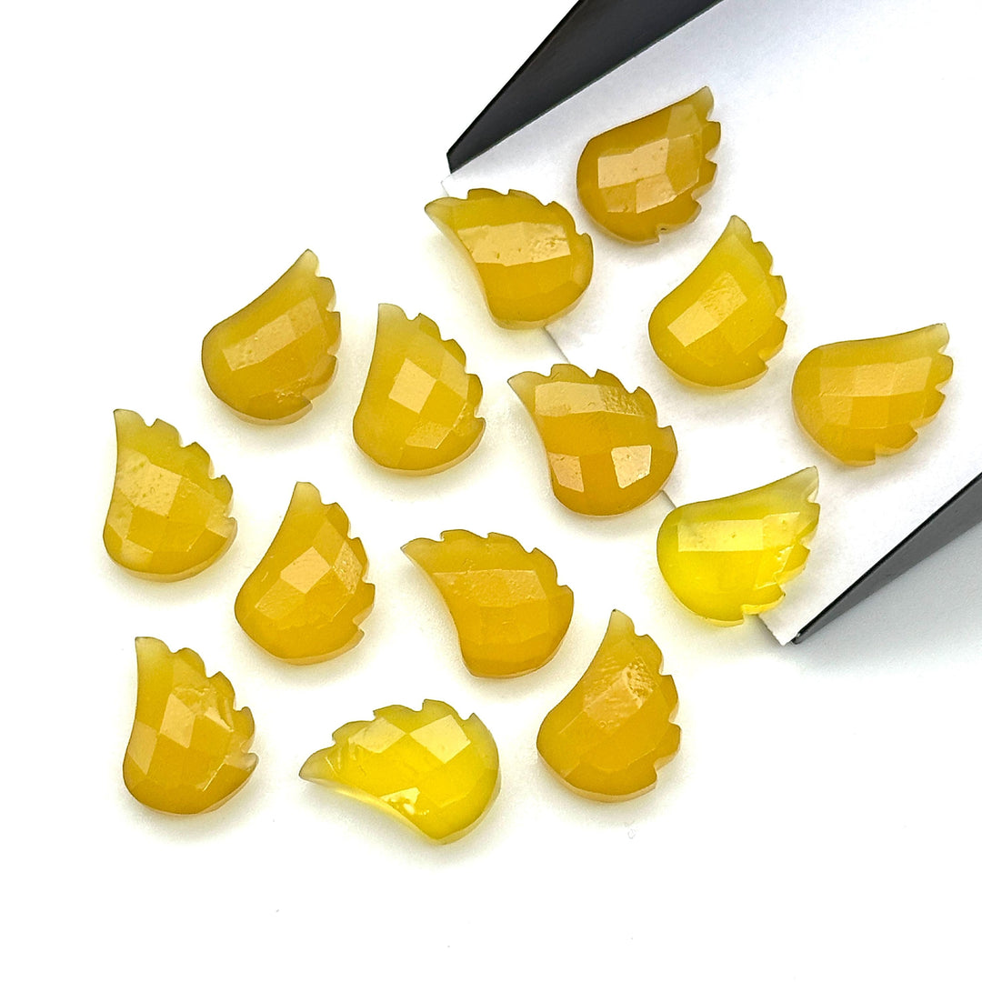 Yellow Chalcedony Leaf Shape Beads, Hand Carved Leaf Shape Briolette's, Faceted Fancy Carvings for Jewelry Making, 11X15 MM, Wholesale Beads
