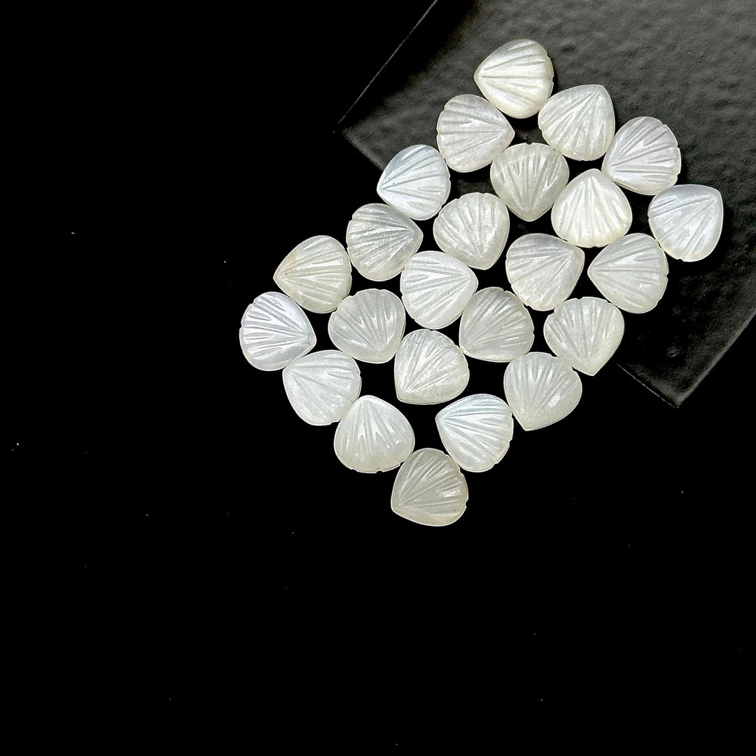 Natural White Moonstone Shell Shape Briolette's, Hand Carved Shell Beads, Fancy Shape Gemstone For Jewelry and Craft Making, 8 MM