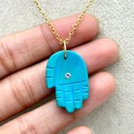 Load image into Gallery viewer, Beautiful Turquoise Hamsa Necklace, Unique Gemstone Hamsa Necklace For Gift, Reiki Healing Jewelry, Blue Charm Protection Necklace 25 MM