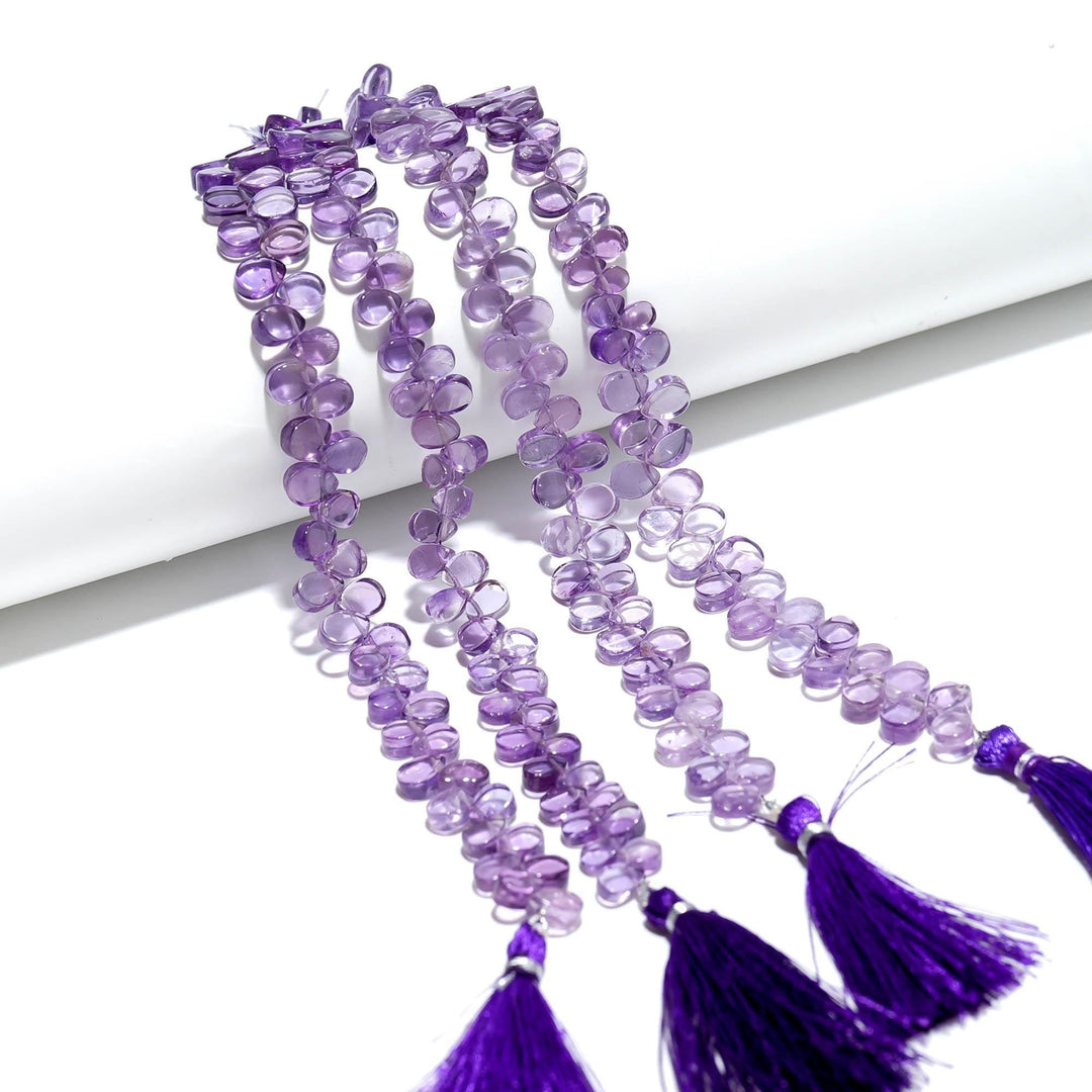 Natural Amethyst Pear Shape Beads, Purple Amethyst Smooth Pear Side Drill Beads for Jewelry Making, 7 Inch, 8-9 MM