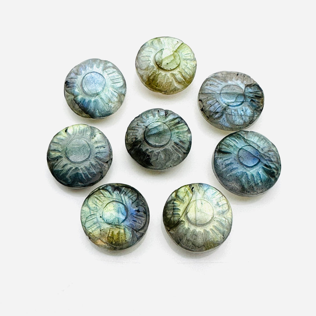 2,3,4,5pcs 100% Natural Labradorite Fancy Shape Carved Gemstone, Loose Gemstone, coin Shape Gemstone for Jewlery, Carved Gemstone 11 mm