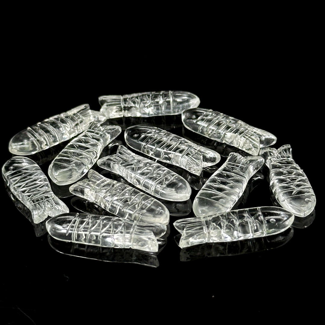 Natural Crystal Quartz Fish Carving Beads, Clear Quartz Carved Fish Gemstone, Jewelry Making Gemstone, 10X30MM