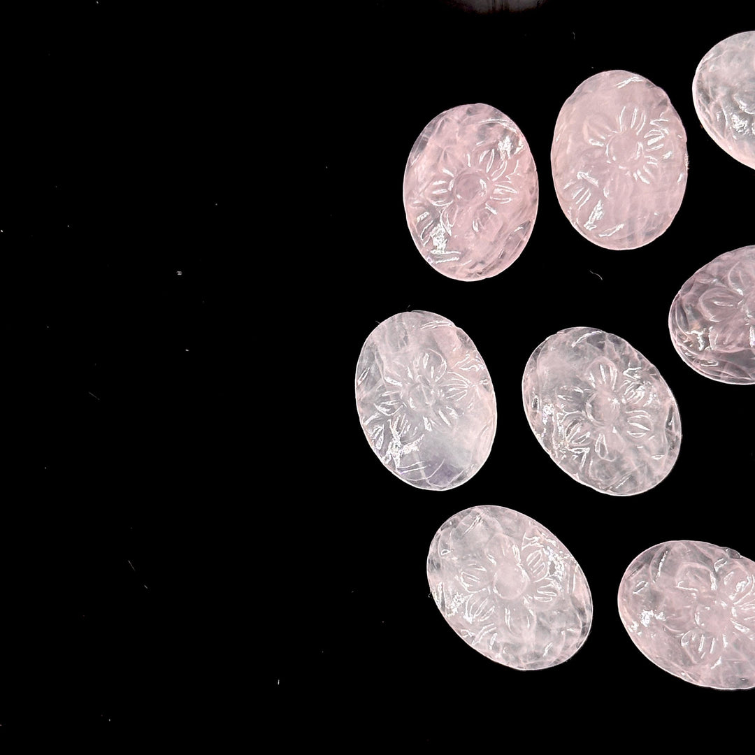 Natural Rose Quartz Carved Oval Shape Beads, Hand Carved Gemstone Beads, Loose Carving Beads 12X16 MM Rose Quartz Oval Charms