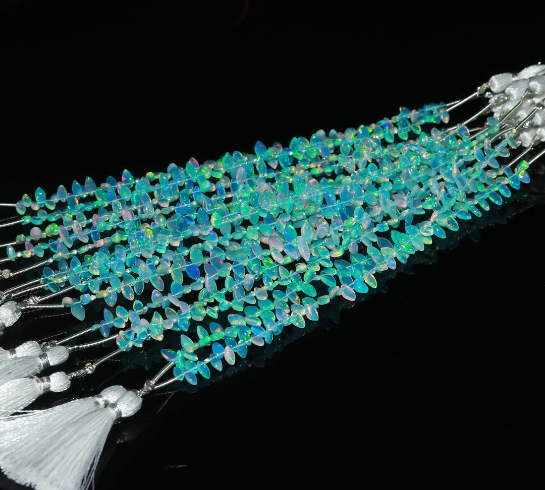 Light Blue Ethiopian Opal Marquise Shape Beads, AAA Fire Ethiopian Opal Smooth Gemstone Beads, 7 - 8 MM, 6 Inch Strand