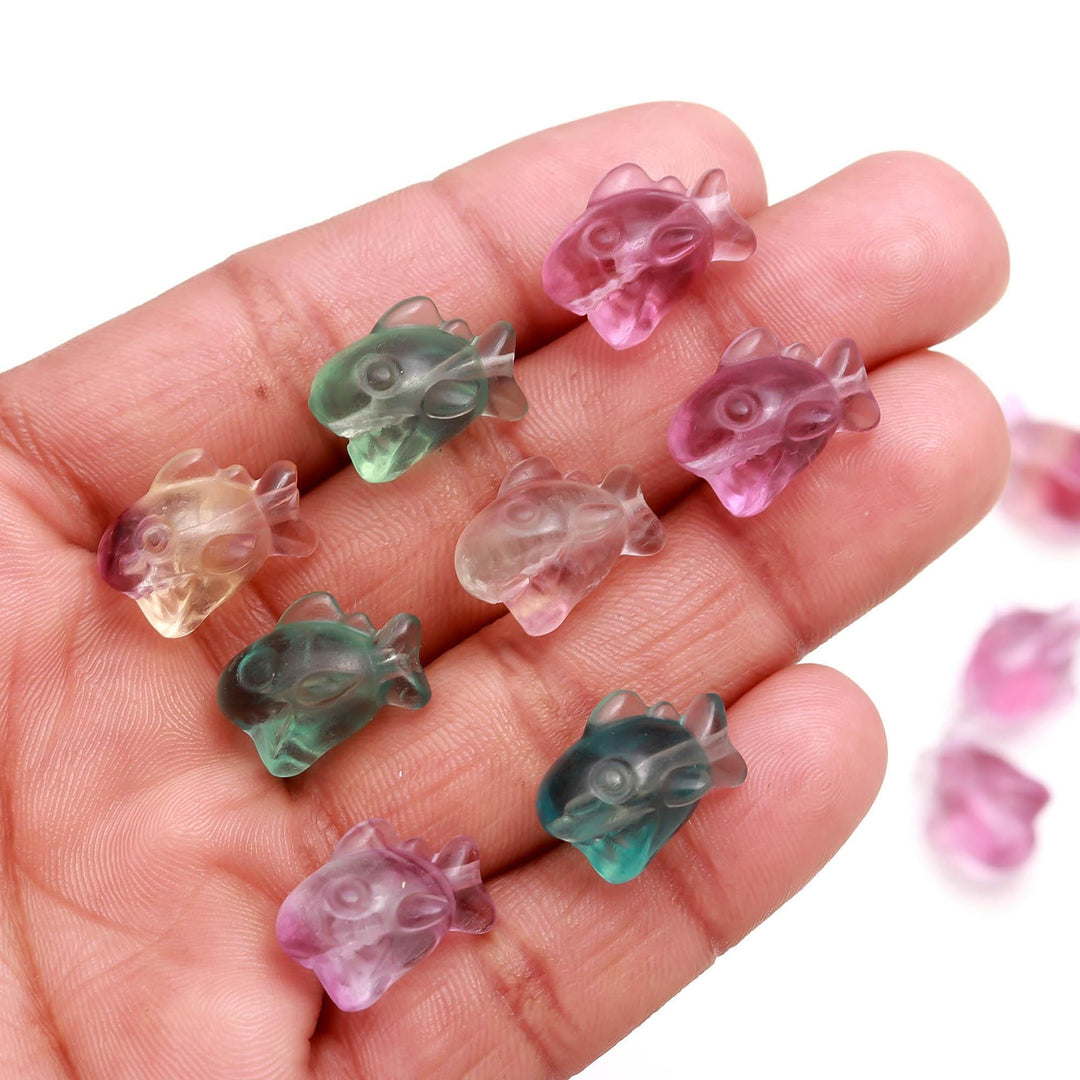 Cute Fluorite Shark Shape Stones, Multi Fluorite Hand Carved Shark Fish Shape Gemstone, Mini Straight Drill Shark Charms, 17 MM