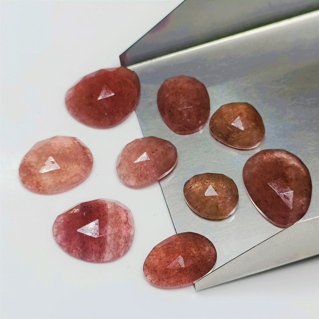2 pcs A-one Quality strawberry quartz Fancy Shape Rosecut, faceted rosecuts, freeform flat gemstone for jewelry 6X8 12X14  mm