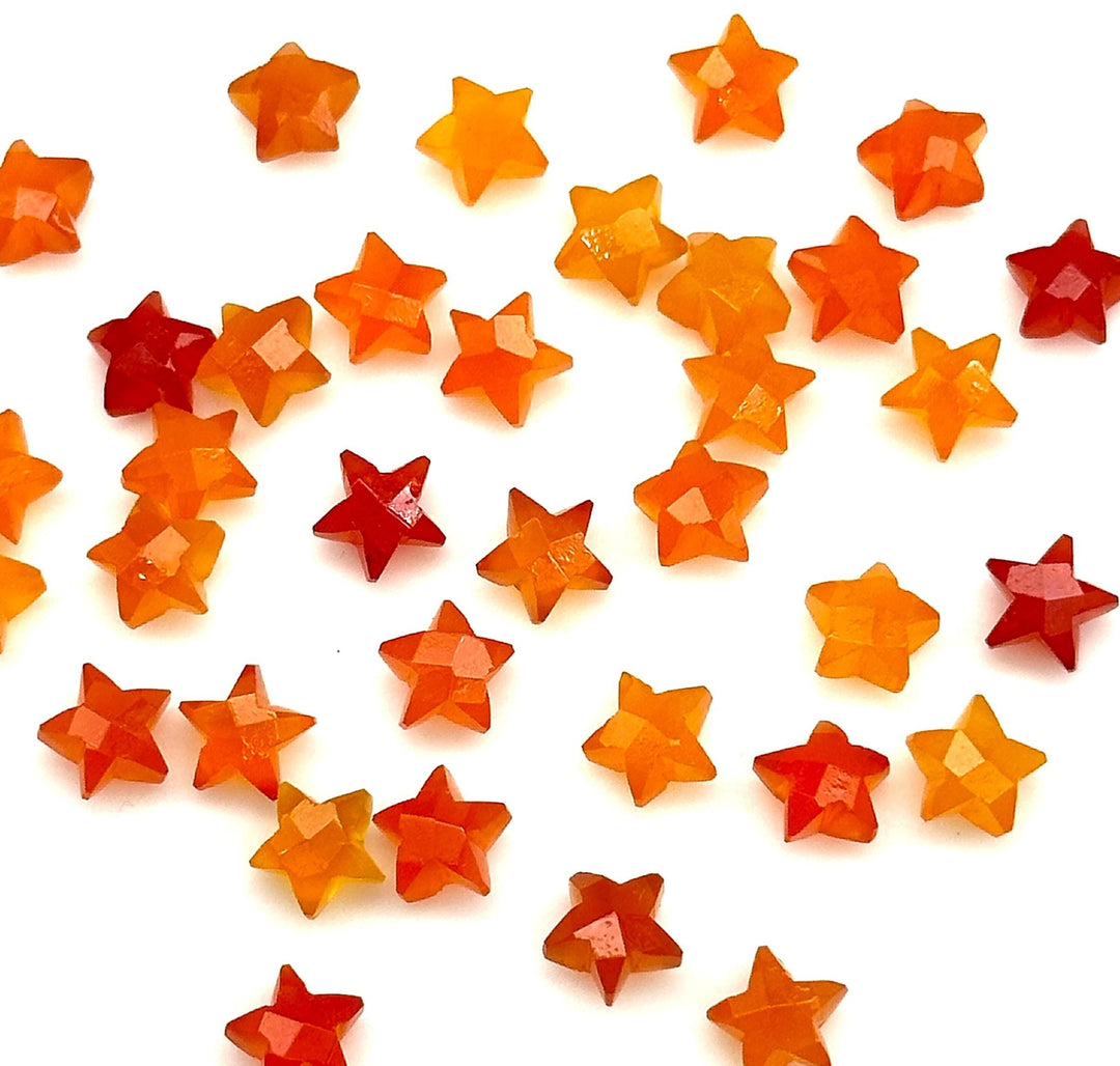 Miniature Stars, Natural Carnelian Faceted Carved Star, Star Shape Gemstone For Jewelry, 8 mm Star Shape Briolette's, Healing Orange Stars