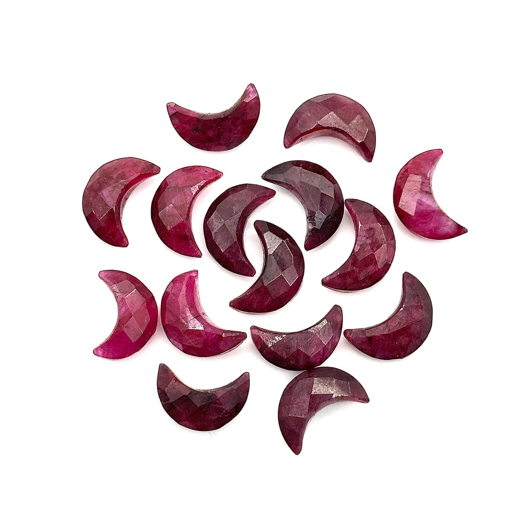 Red Colored Ruby Carved Moon Shape Beads, Faceted  Moon Shape Gemstone Beads For Jewelry, Moon Shape Charms Bead, Dyed Red Beads 12 MM