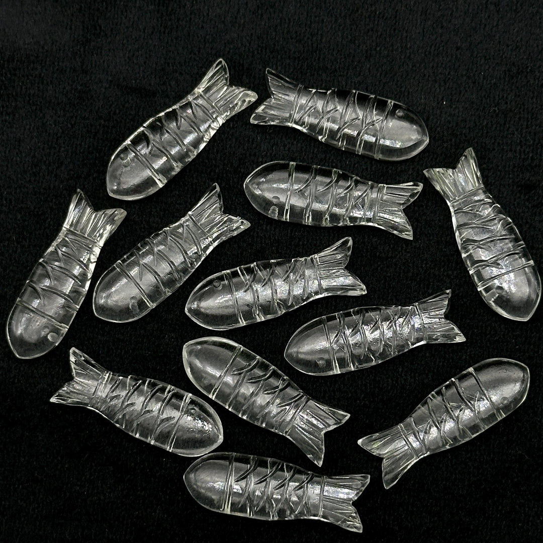 Natural Crystal Quartz Fish Carving Beads, Clear Quartz Carved Fish Gemstone, Jewelry Making Gemstone, 10X30MM