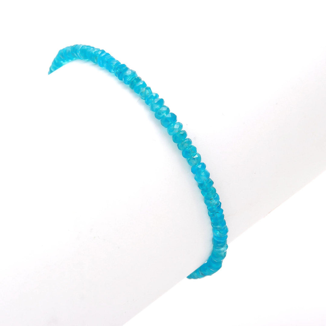 Natural Neon Apatite Beaded Bracelet, Faceted Apatite Beads Bracelet, Gemstone Silver Bracelet/Anklet, Yoga & Meditation Bracelet, 3-4 MM