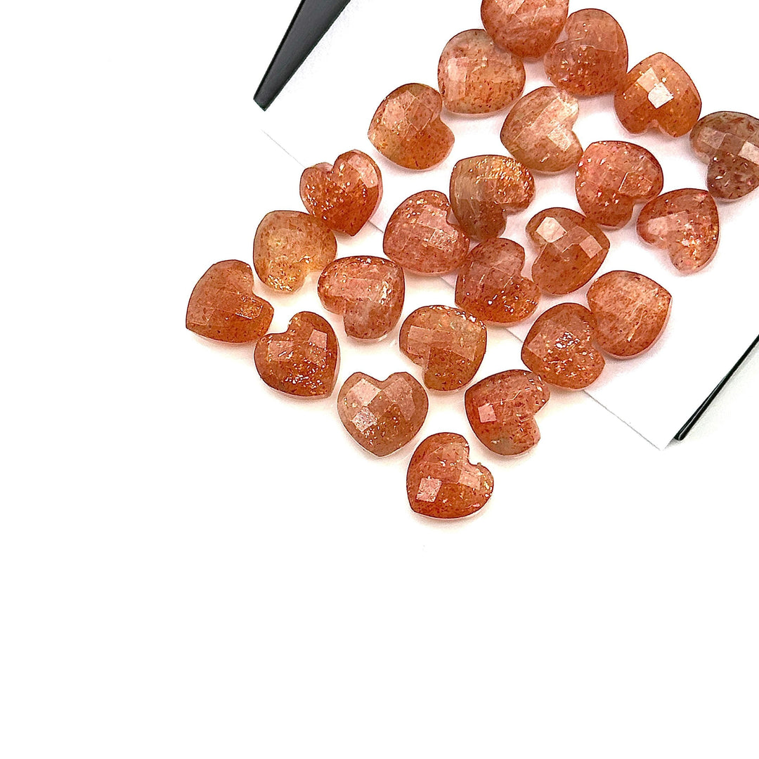Red Sunstone Heart Briolette Beads: Faceted Gemstone, 8mm