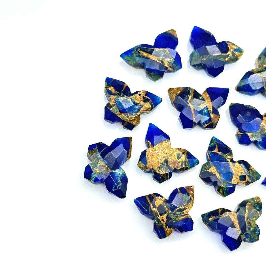 Mohave Turquoise Butterfly Gemstone, Dark Ocean Blue Mohave Copper Turquoise Butterfly, Handmade Faceted Butterfly Carving Beads, 14x10 MM