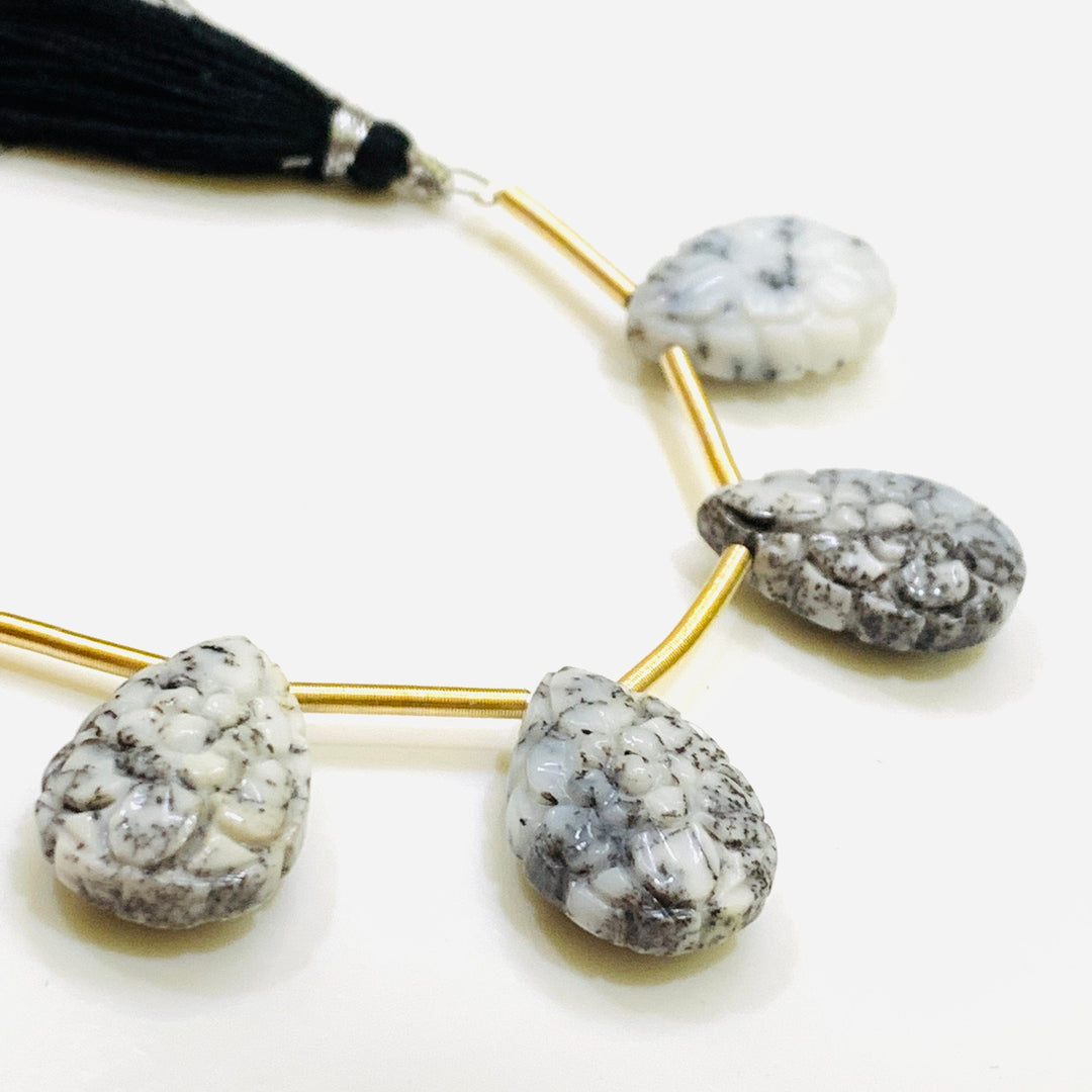 1,2,3,4,5,6 pcs 100% Natural Dendrite Opal Pear Shape Carved Gemstone, Pear Shape Carving, Carved Gemstone For Jewellery 17.8X12 mm