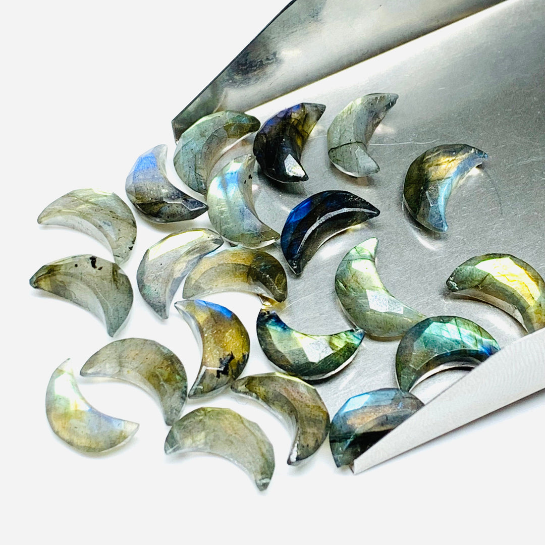 Flashy Labradorite Carved Moon Shape Beads, Hand Carved Moon Shape Gemstone Beads For Jewelry, Moon Shape Briolettes Charms Beads 12 MM