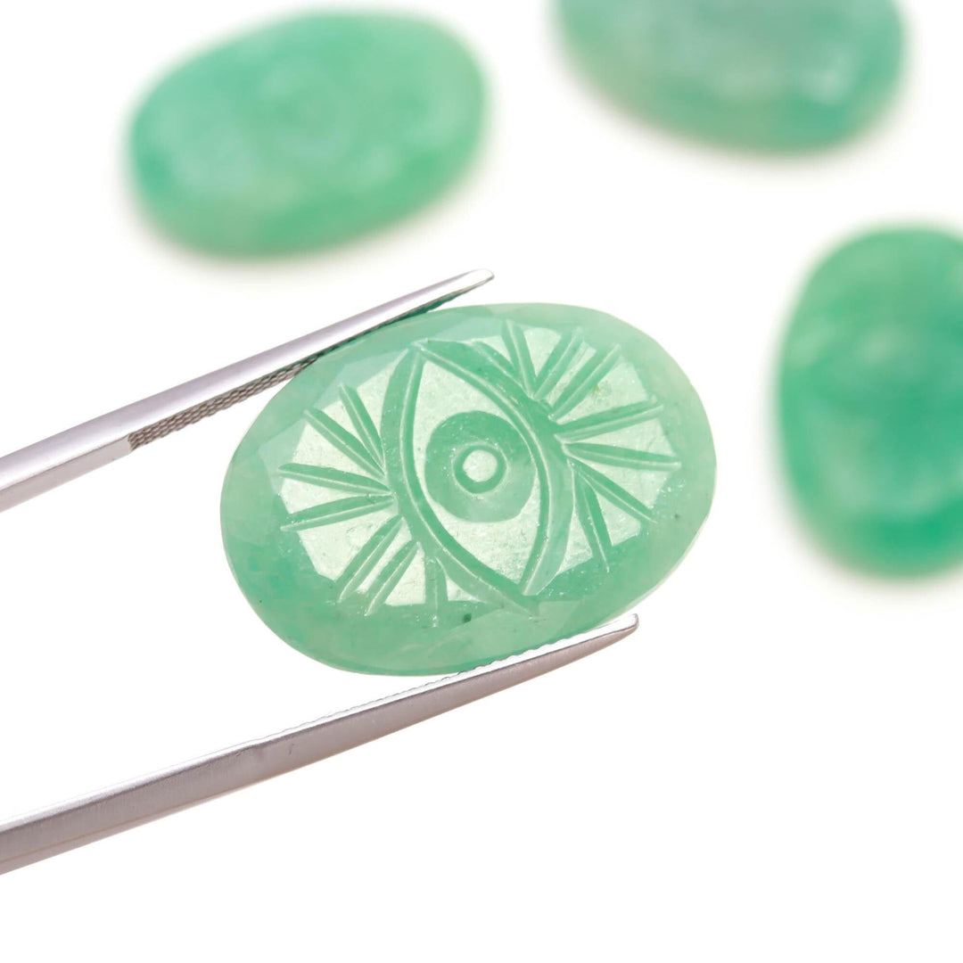 Amazonite Evil Eye Shape Carving, Green Amazonite Evil Eye Hand Carved Gemstone Beads for Jewelry Making, 25 MM Evil Charms