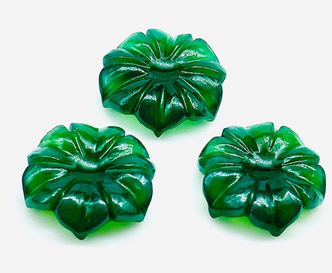 Natural Green Onyx Flower Shape Carved Gemstone, Green Onyx Flower Shape Carving, Gemstone For Jewlery 17 mm, Craft Making Flower Charms