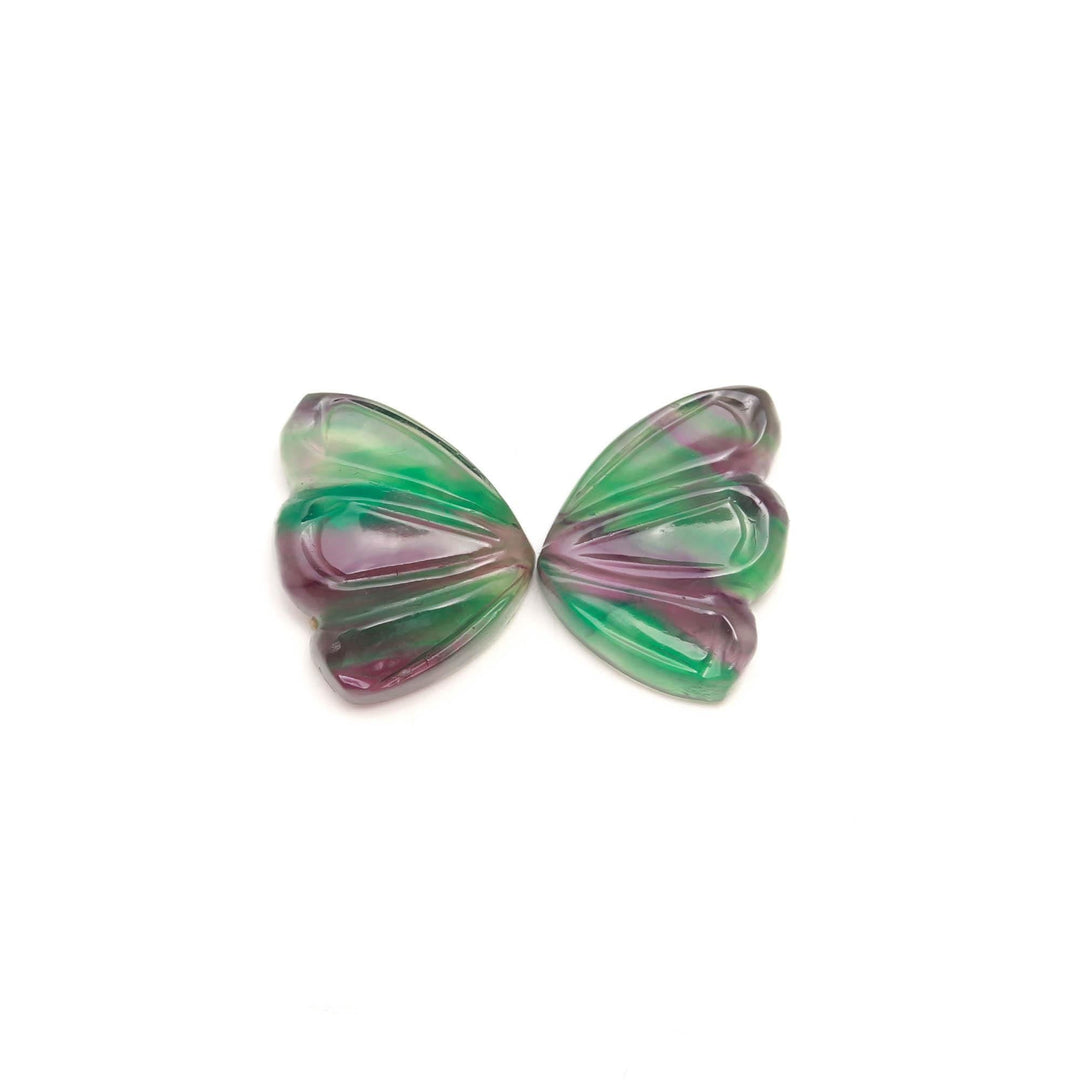 Natural Multi Fluorite Butterfly Wings Stone, Fluorite Wings for Jewelry Making, Carved Gemstone Healing Crystals (16X12 MM, 2 Stones)