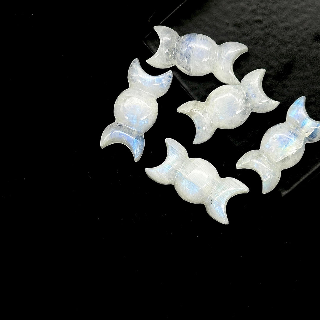 Natural Rainbow Moonstone Triple Moon Shape Beads, AAA Moonstone Hand Carved Triple Moon Stone, Jewelry Making Candy Shape Stone, 22 MM