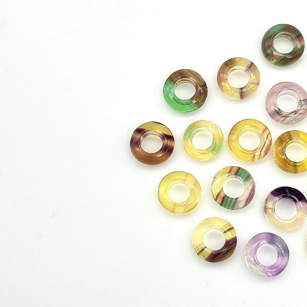 Rainbow Fluorite Donut Shape Gemstones, Multi Fluorite Donut Carving, Healing Gemstone Beads, 12 mm Fluorite Smooth Donut Beads
