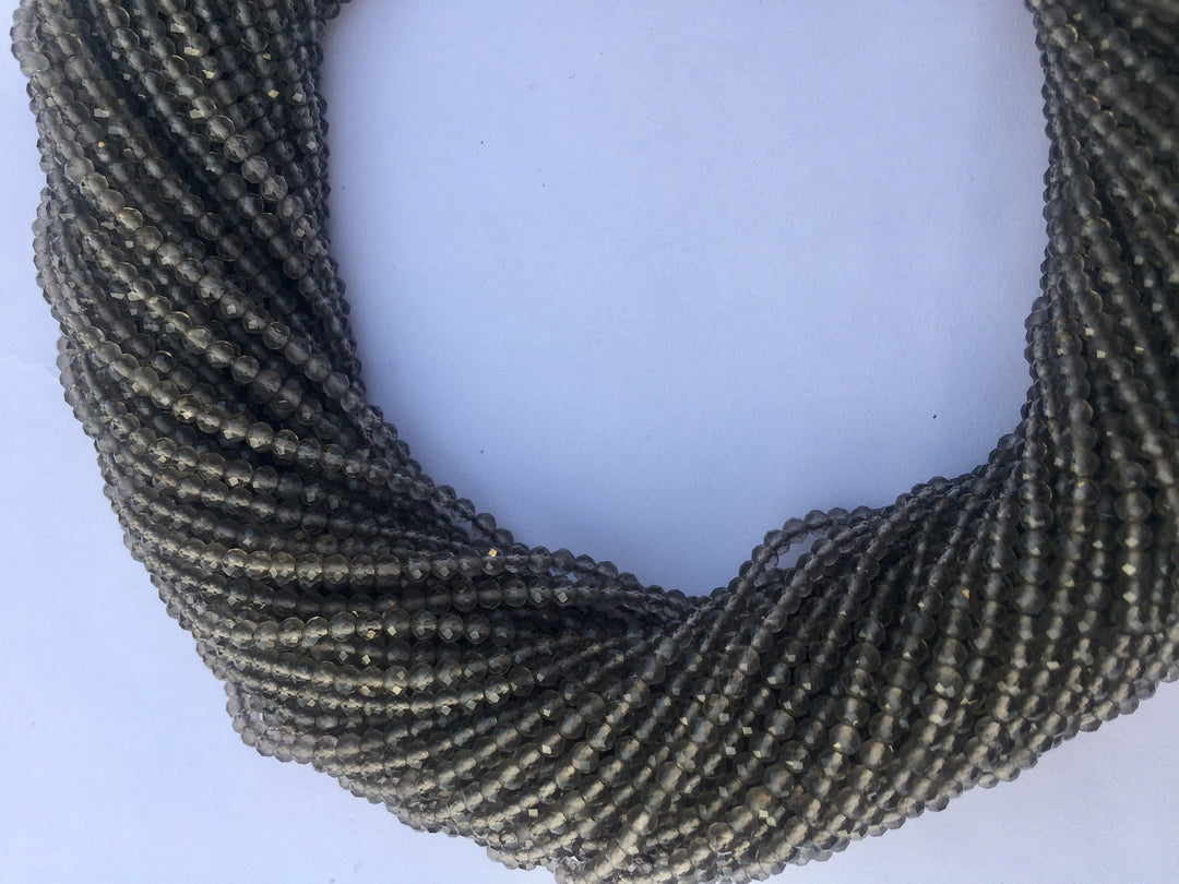 smoky quartz faceted beads, 12" strand, faceted beads strand, smoky faceted beads, tiny beads smoky gemstone, 2mm