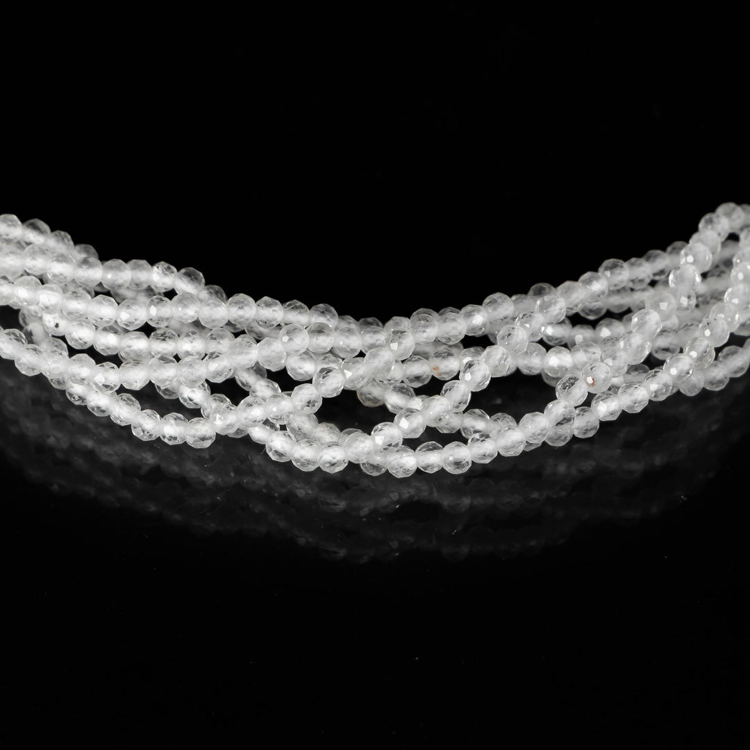 Natural Crystal Quartz Round Shape Beads, 2 MM AAA Crystal Faceted Gemstone Beads, 13 Inched Clear Crystal Loose Beads Strand for Jewelry