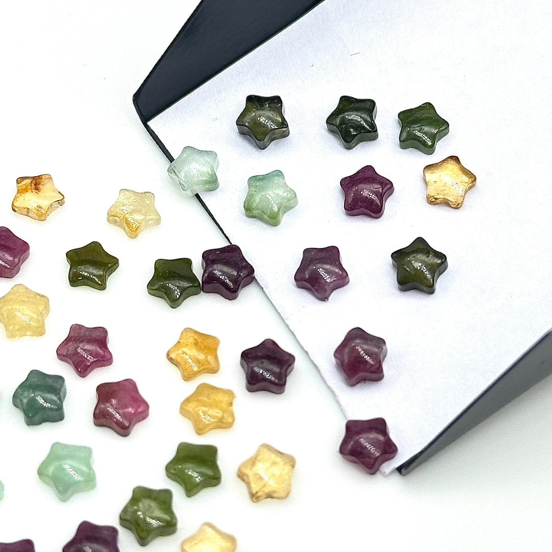 Natural Tourmaline Little Stars, Flat Back Smooth Star Shape Beads, 5 MM Star Shape Gemstone for Jewlery, Colorful Carving Star Beads