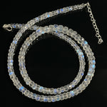 Load image into Gallery viewer, High Quality Rainbow Moonstone Beaded Necklace, Flashy Faceted Rondelle Beads Necklace, 4-6 MM Blue Fire Rainbow Gemstone Silver Necklace