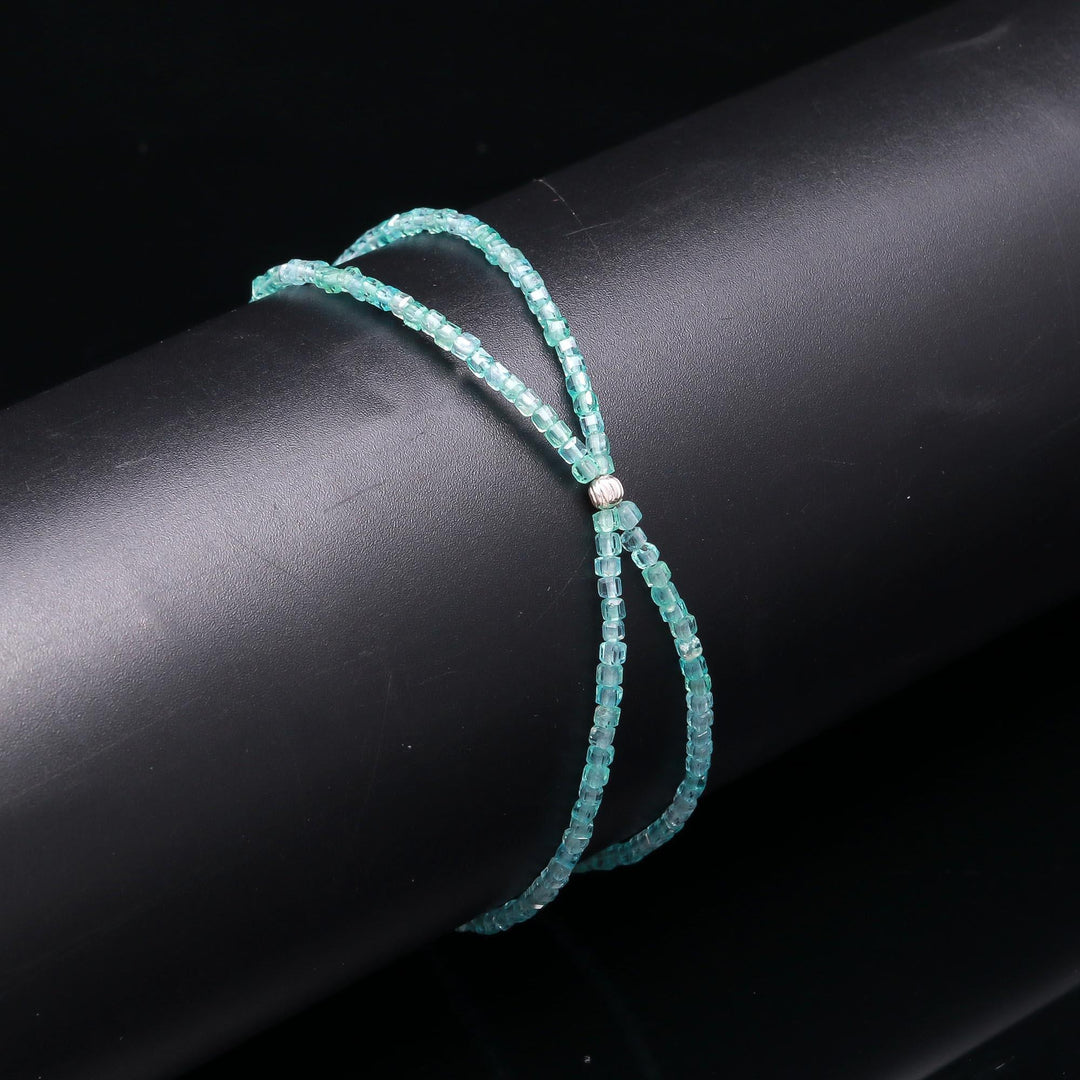 Pretty Sky Apatite Box Beads Bracelet, Handmade Faceted 2 MM Beads Bracelet, Bridesmaid Gift, Everyday Jewelry, Bracelet Gift for Her