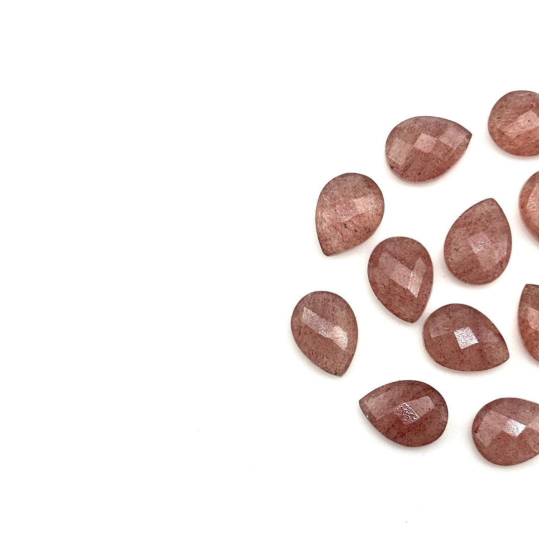 AAA+ Pink Strawberry Faceted Pear Shape Beads, 9X12 MM Pink Strawberry Briolette's Beads, Matched Pairs, Jewelry Making Pear Shape Beads