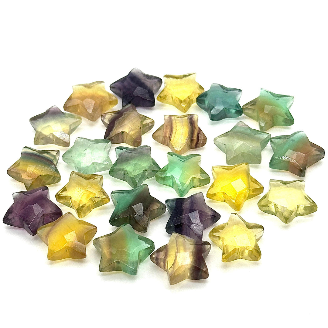 Rainbow Fluorite Star Shape Briolettes, Natural Multi Fluorite Star Beads, Hand Carved Star for Crafts and Jewelry, Star Shape Charms, 15 MM
