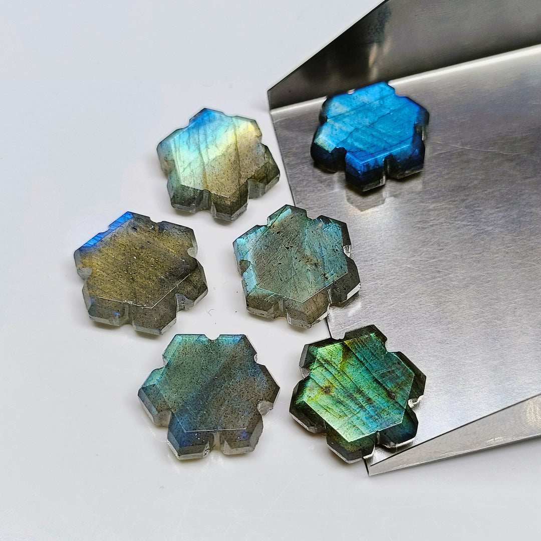 2,3,4,5,6 pcs 100% Natural Labradorite Fancy Shape Carved Gemstone, Loose Gemstone, Fancy Shape Gemstone For Jewlery, Carved Gemstone 15 mm