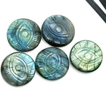 Load image into Gallery viewer, Natural Labradorite Evil Eye Shape Gemstone, Flashy Labradorite Hand Carved Stone Beads For Jewelry Making, 28 MM, Round Evil Eye Carving