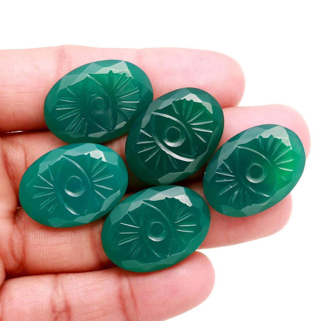 Natural Green Onyx Evil Eye Shape Gemstone, Onyx Evil Eye Hand Carved Stone Beads For Jewelry Making, 25 MM Carved Evil Stone