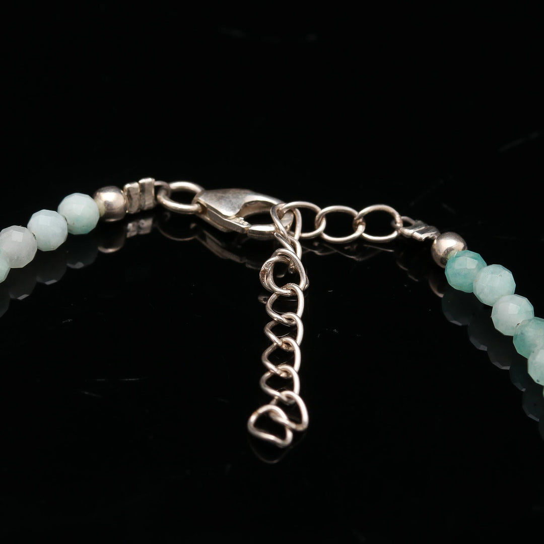 Natural Amazonite Beaded Bracelet, Amazonite Faceted Round Beads Bracelet, Gift For Her, 3 MM Beads Bracelet, 925 Silver Bracelet For Her