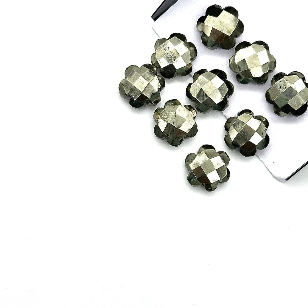 Natural Pyrite Hand Carved Flower Shape Beads, Faceted Pyrite Flower Shape Briolettes, Jewelry Making Gemstone Flower Chams 10 MM