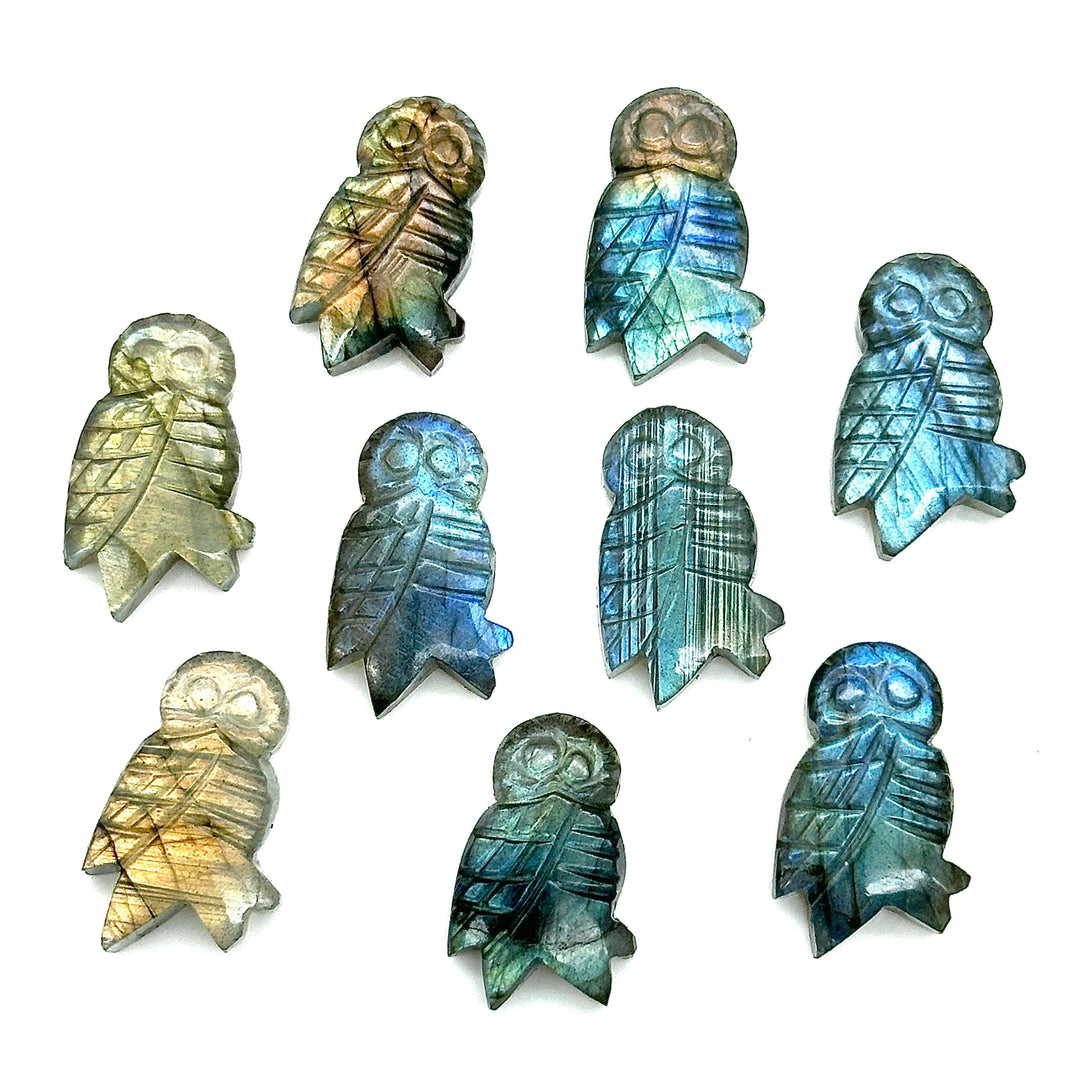 Natural Labradorite Owl Shape Gemstones, Hand Carved Owl Shape Stone, Flashy Labradorite Owl Shape Charms, 20 MM Bird Carvings
