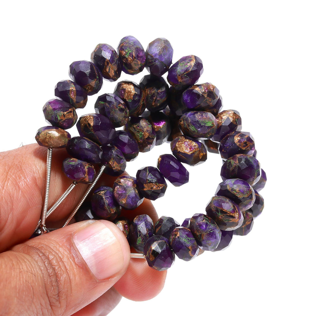 AAA Copper Amethyst Faceted Beads, Copper Amethyst Faceted Rondelle Beads, 9-10 MM Healing Gemstone Beads for Jewelry, Amethyst Loose Beads