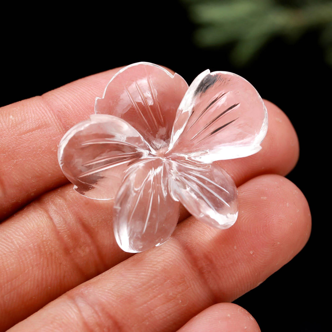 Natural Crystal Quartz Carved Flower Shape Stone, Clear Crystal Handmade Flower Carving, 36 MM Beautiful Crafted Piece