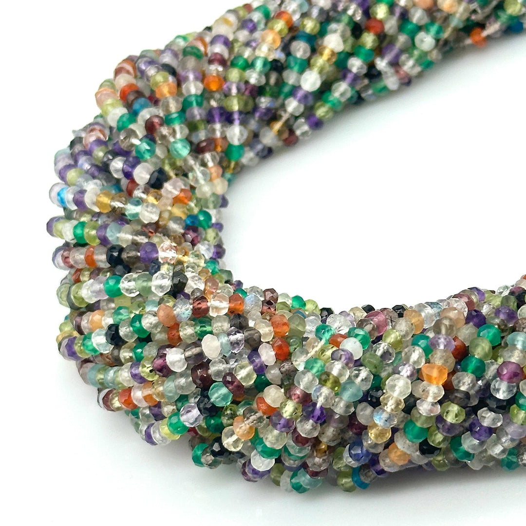 Natural Multi Gemstone Faceted Rondelle Beads, 3 MM Multi Gemstone Beads, 13 Inches Multicolor Rondelle Shape Loose Beads Strand for Jewelry