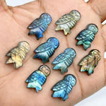 Load image into Gallery viewer, Natural Labradorite Owl Shape Gemstones, Hand Carved Owl Shape Stone, Flashy Labradorite Owl Shape Charms, 20 MM Bird Carvings