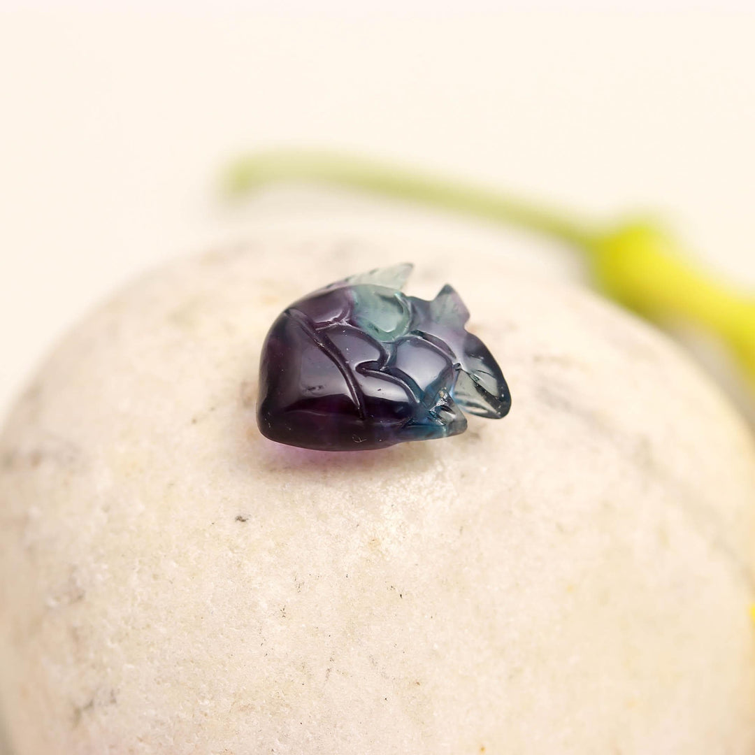 Natural Fluorite Fish Shape Stone, Hand Carved Fluorite Sea Fish for Jewelry Making, 15 MM
