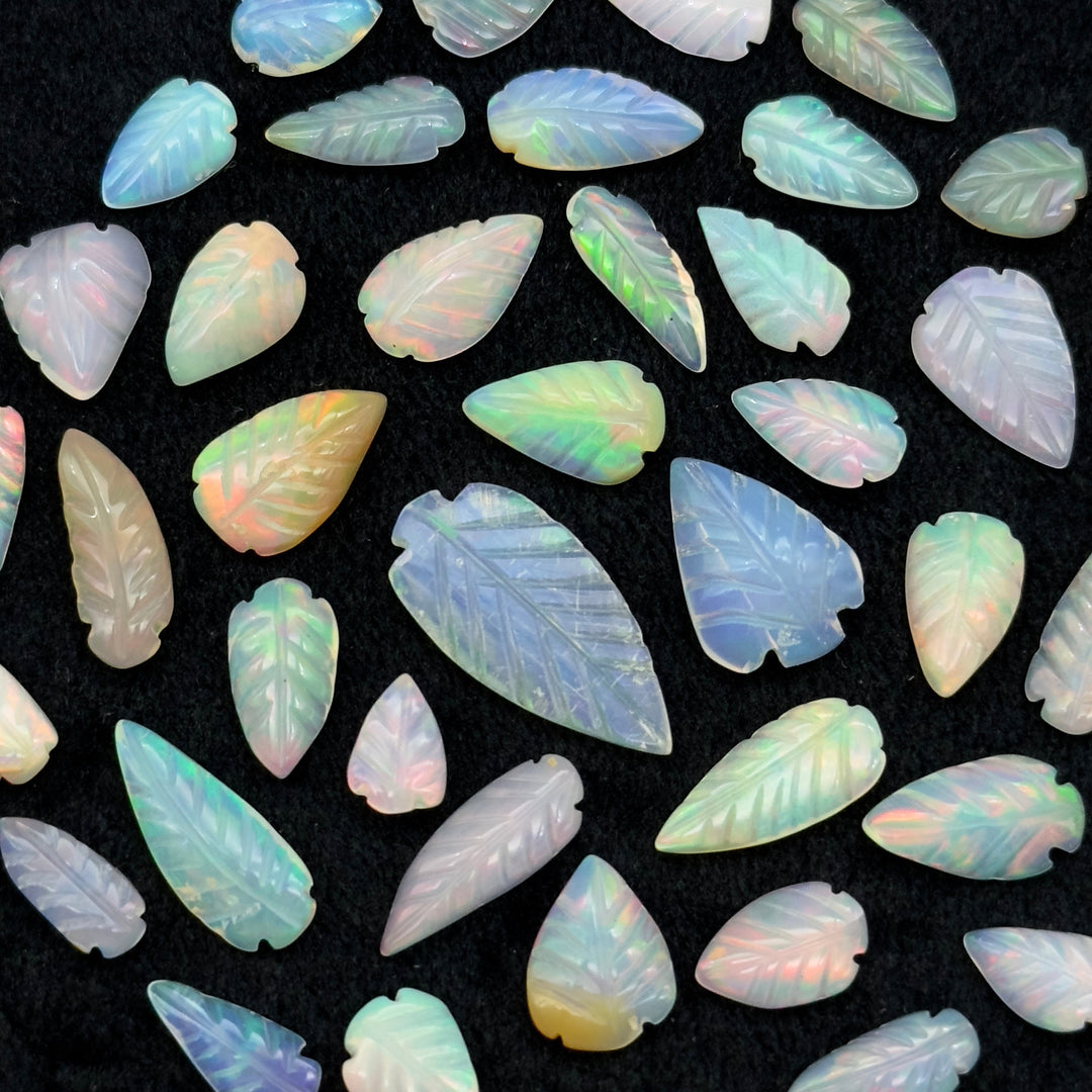 AAA+ Natural Ethiopian Opal Leaf Shape Beads, Carved Fire Opal Leaves, Loose Welo Opal Gemstone Beads For Jewelry, 4X9 - 7X12 MM Approx.
