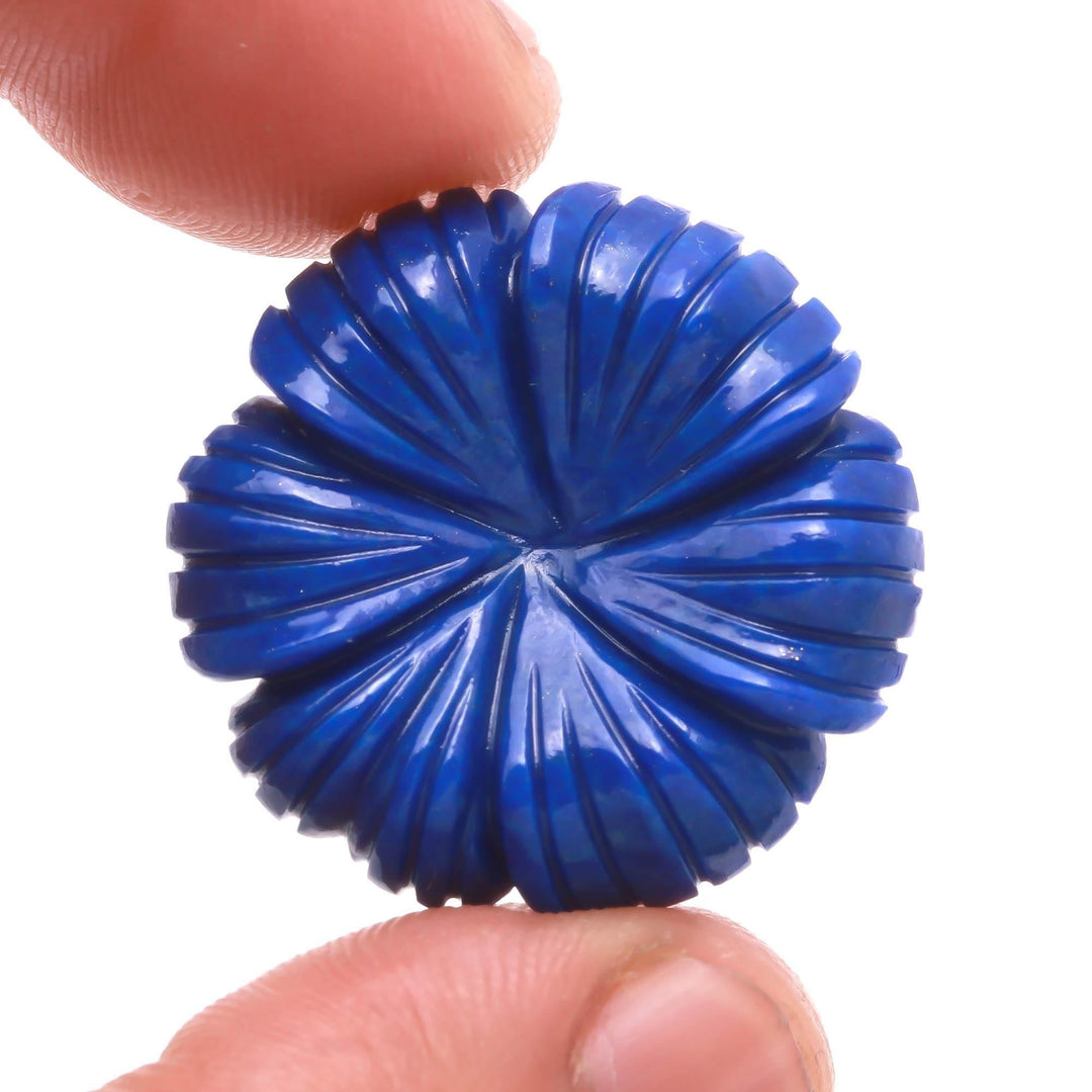 Lapis Lazuli Flower Shape Carving, Blue Lapis Flower Shape Gemstone Beads, Green Flower Charms, 25 MM Reiki Healing Crystal Gifts