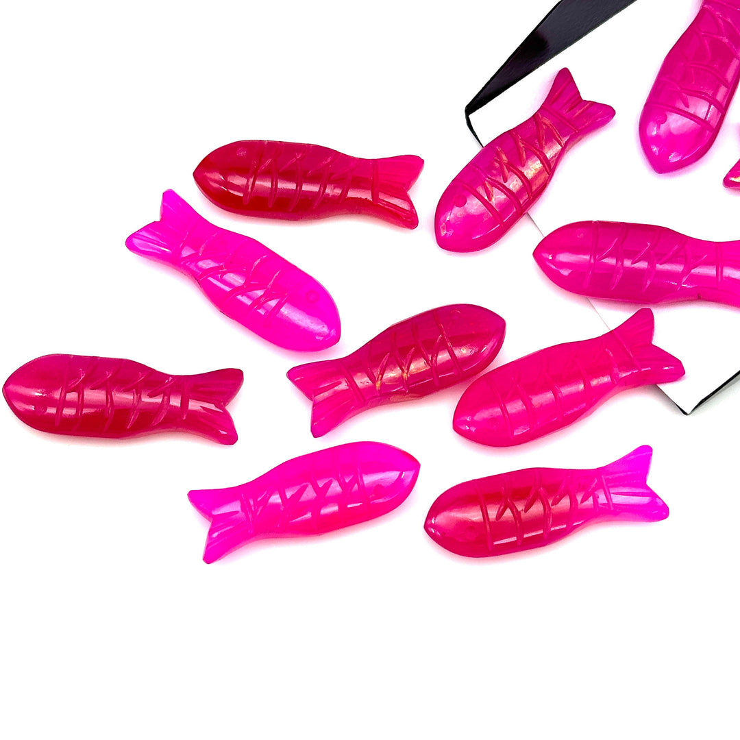 Dazzling Hot Pink Chalcedony Fish Carving Beads, Handmade Fish Shape Carved Gemstone, Jewelry Making Gemstones, 30X10 MM Loose Gemstone Fish