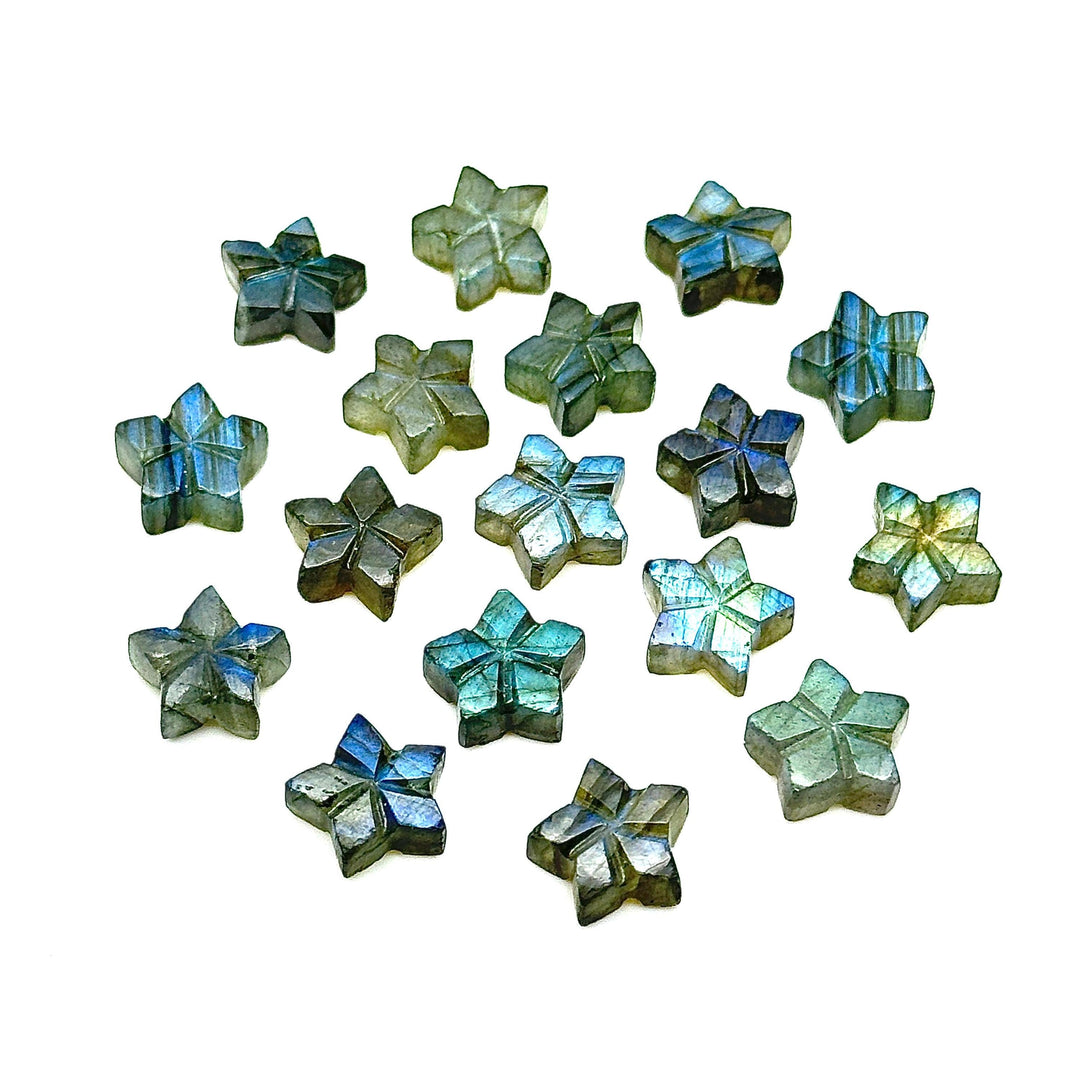 AAA+ Flashy Labradorite Carved Star Shape Gemstone, Hand Carved Labradorite Star Charm For Jewelry Making, 10 MM Flower Carved Stars Beads