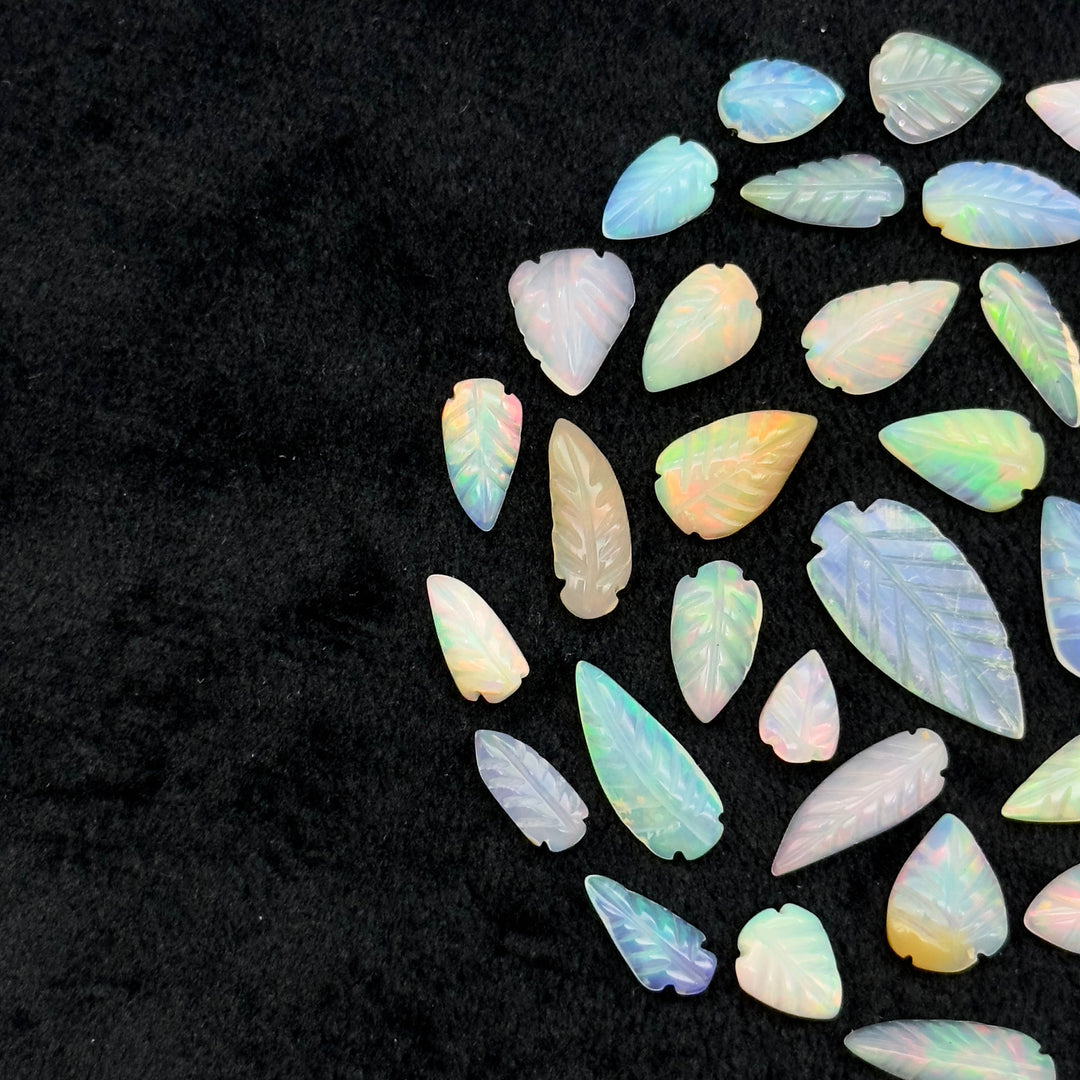 AAA+ Natural Ethiopian Opal Leaf Shape Beads, Carved Fire Opal Leaves, Loose Welo Opal Gemstone Beads For Jewelry, 4X9 - 7X12 MM Approx.