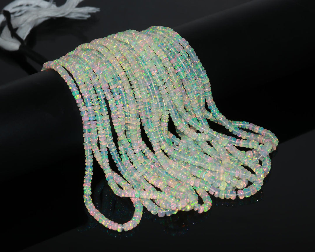 Ethiopian Opal Rondelle Beads: Flashy White Opal Jewelry, 3-5.5mm