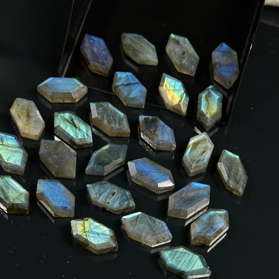 Blue Flashy Hexagon Beads, Natural Labradorite Fancy Shape Charms For Jewelry, 7X14 Geometrical Shape Gemstone Bead, Blue Fire Carving Beads