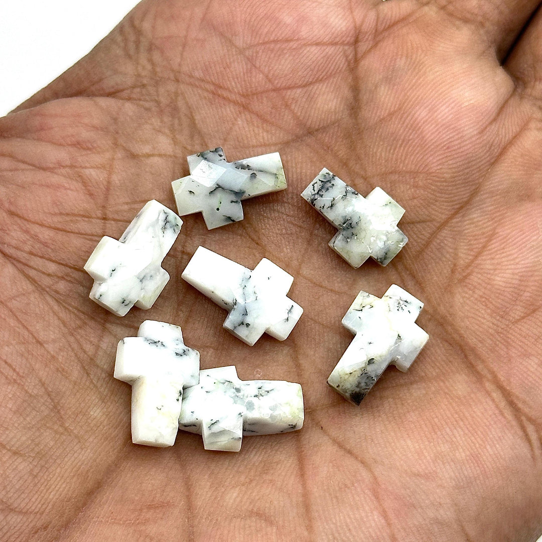 AAA Dendrite Opal Cross Shape Briolettes, Natural Dendrite Opal Gemstone Beads, Holy Cross Charm for Jewelry, 15 MM, Lord Spiritual Beads