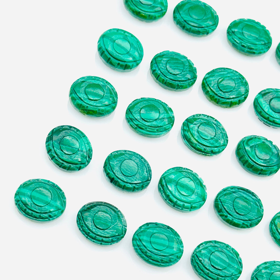 Malachite Evil Eye Beads, Hand Carved Gemstone Beads, Loose Oval Eye Beads, Green Evil Eye Charm Beads, Loose Carving Beads 10X12 MM
